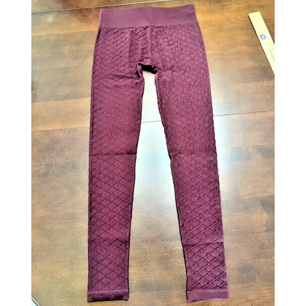 NEW Burgundy Aventura Clothing Honeycomb Footless Tights Leggings S/M $49